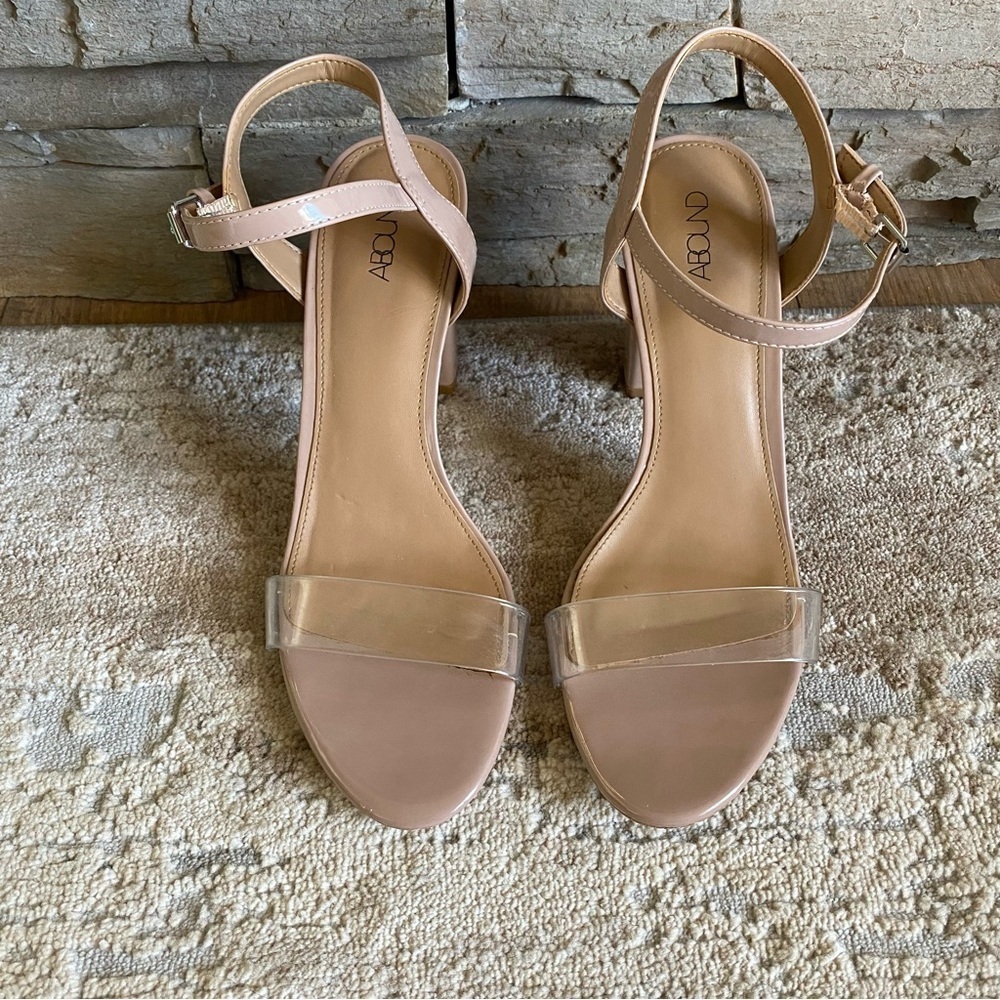 Abound Clear Strap Pumps Heels Open Toe Sandals Nude Pink Patent Faux Leather - Picture 2 of 9
